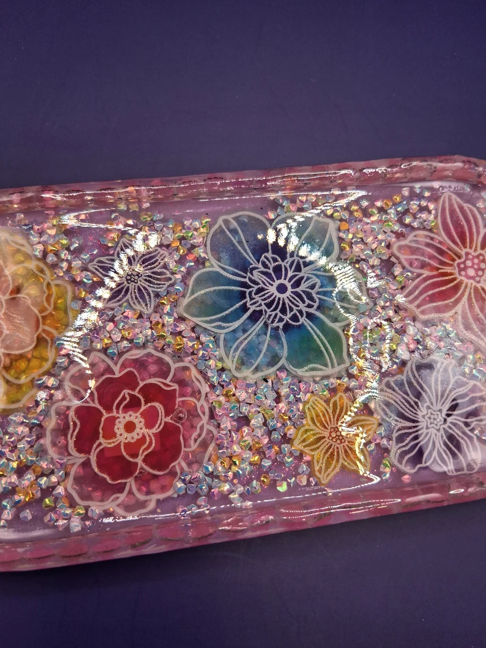 Handcrafted Floral Resin Trinket Tray in Rainbow Pastels